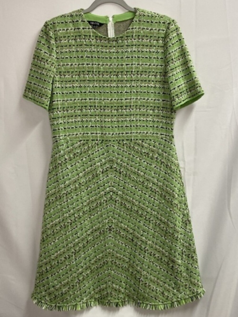 MISOOK Boucle Knit Retro Mod Short Sleeve Tweed Dress Green Multi Size Small